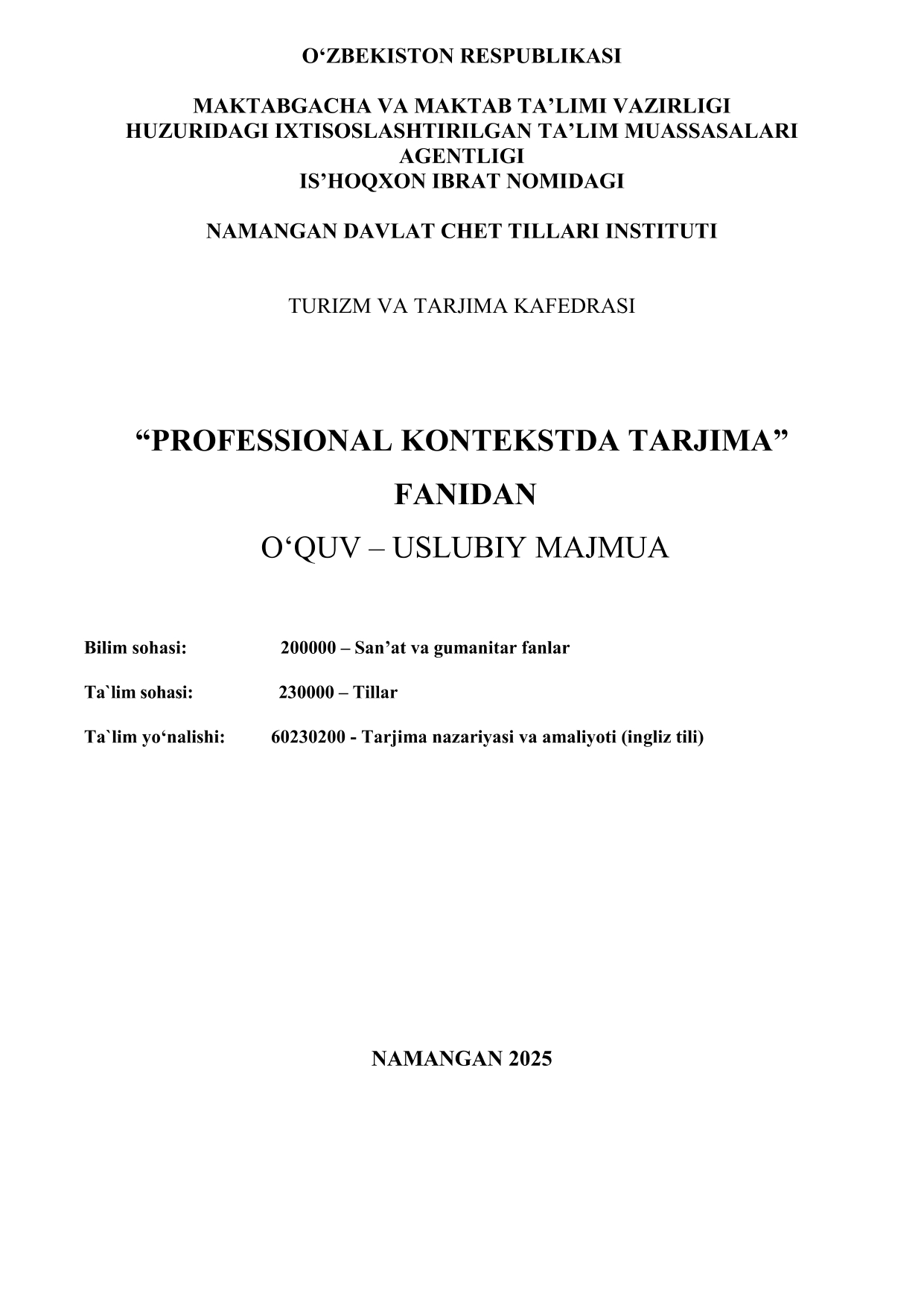 PROFESSIONAL KONTEKSTDA TARJIMA